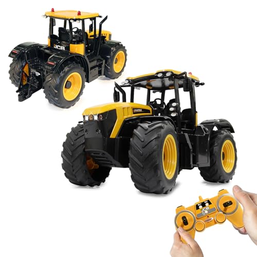 JCB Fastrac Tracteur 1:16 2,4 GHz – Son du Moteur (désactivable), avertisseur de recul, klaxon, 2 Roues motrices, pneus profilés, lumière LED, Clignotant,...