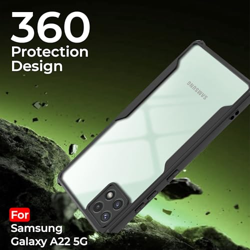 Image of A rtistque Clear Hard Transparent Acrylic Armor Back Cover Case for Samsung Galaxy A22 5G | Shockproof TPU Edge Protection | Slim Protective Design | Samsung Galaxy A22 Back Cover - Black