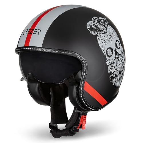 CRUIZER Casco Moto Scooter Custom Omologato MEXICAN Visiera a Scomparsa (XXL)