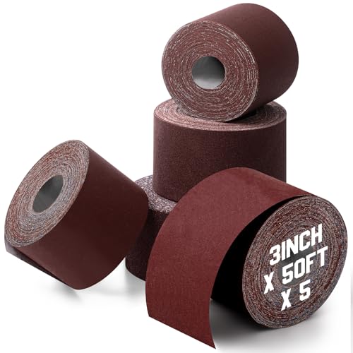 Image of 250ft 3 inch Wide Drum Sander Emery Cloth Roll 80 150 240 320 400 Grits | 5 Rolls, Each Roll 50 Ft, Aluminum Oxide for Drum Sander, Cuttable for Metal Wood Furniture Polishing Woodworker