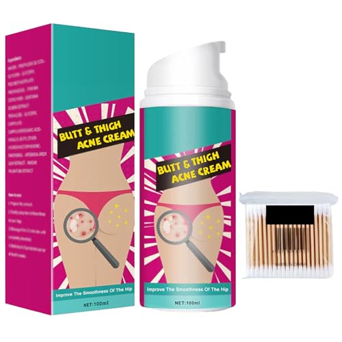 Crème d'Élimination des Boutons des Fesses,Crème Éclaircissante pour les Fesses et les Cuisses,Crème Anti-Boutons pour les Fesses,Crème Nettoyante Contre l'Acné,100ml,Includes Cotton Swabs