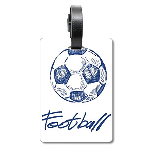 Étiquette de valise de voyage football bleu pour les vacances