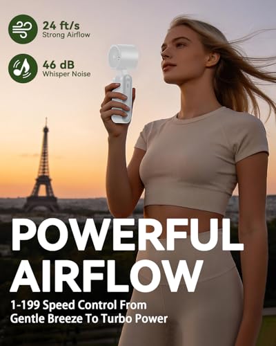 Image of Portable Handheld Fan with Ice Cooling, 7.5m /s High Speed Turbo Fan, 150 Foldable 4-in-1 Personal Neck Fan, 199 Speed Stepless Control, USB-C Rechargeable for Travel, Makeup, Hiking,White