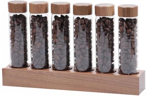 Fiegcit 試験管立て、試験管立て 木製、 試験管スタンド、試験管スパイスラック、チューブラック、 試験管ホルダーラック、チューブラック 木製、木製ラック ガラス試験管ホルダー、コーヒー豆用木製ラックガラス試験管ホルダー、木製コーヒー豆茶ディスプレイラ