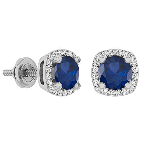 Dazzlingrock Collection 5mm Each Round Lab Created Gemstone & White Diamond Womens Halo Stud Earrings, 10K Solid White Gold
