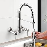 Dornberg Wall Mount Kitchen Faucet with Sprayer, 8 Inch Center Commercial Kitchen Sink Faucet, Spot-Free Stainless Steel, 2 Handle for Easy Controlled Cold and Hot Water - Brushed Nickel