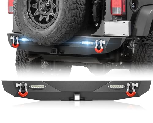 YZONA for Wrangler JK JKU Rear Bumper Compatible with 2007 2008 2009 2010 2011 2012 2013 2014 2015 2016 2017 2018 Jeep Wrangler JK JKU Unlimited 2/4 Doors with 2 Hitch Receiver D-Rings & LED Lights