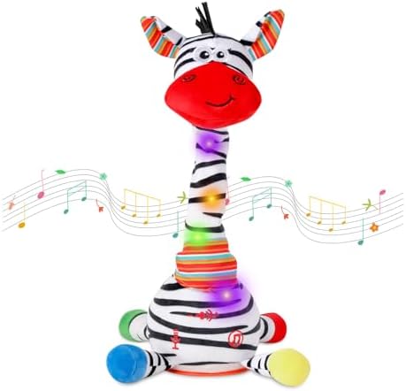 LUKETURE Dancing Talking Zebra Plush, Interactive Stuffed Animal Toy, Musical Plush with Record & Repeat, Sings 10 Songs, LED Lights