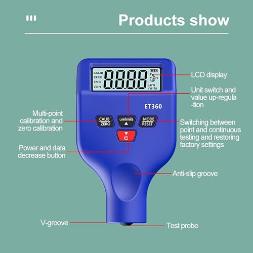 Calibrador de espesor de recubrimiento, medición precisa para pintura automotriz con pantalla LCD grande retroiluminada miniatura 6