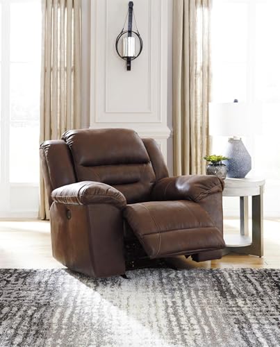 Image of Signature Design by Ashley Stoneland Faux Leather Manual Pull Tab Rocker Recliner, Dark Brown