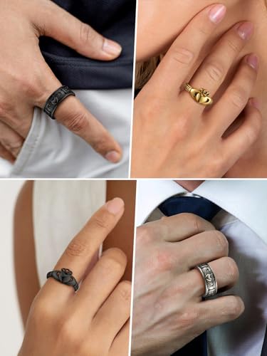 FaithHeart Claddagh Rings for Love, Stainless Steel/18K Gold Plated Women Men Wedding Band Ring Personalized Custom4