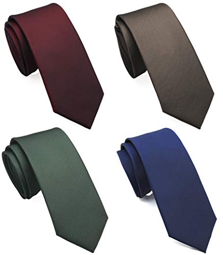 Image of Skinny Solid Ties for Men, 2.5 inch Slim Plain Neckties 4-Pack