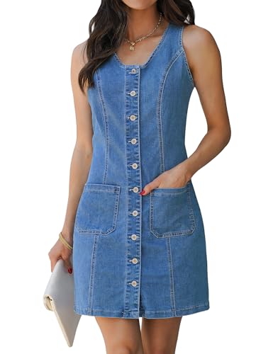 denim dress shopee luvamia Casual Jean Dresses for Women 2026 Relaxed Fit Bay Blue Father 2XL Vintage 1950s Light Blue Color:Pink/Green