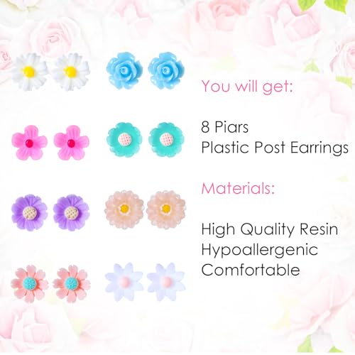 8 Pairs Plastic Earrings Flowers Studs Plastic Earrings for Sensitive Ears Flower Plastic Post Earrings for Women3