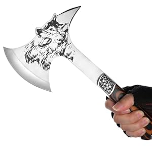 Camping Hatchet with Nylon Sheath, Axe Etched Wolf Head Stainless Steel with Wooden Grip, Outdoor Hunting Survival Hiking Tomahawk Axe, for Farming Activities