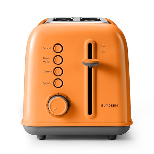 Image of BUYDEEM DT620 2-Slice Toaster, Extra Wide Slots, Retro Stainless Steel with High Lift Lever, Bagel and Muffin Function, Removal Crumb Tray, 7-Shade Settings,Orange