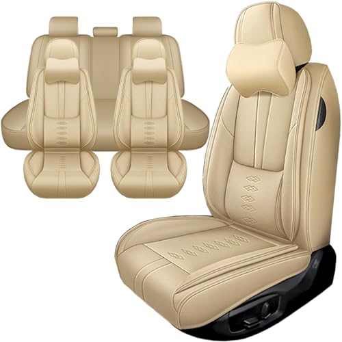 Image of Car Seat Covers for Neon,for Dodge Neon 2000-2005,Leather Full Set Seat Covers,Airbag-Compatible Car Seat Protectors,Waterproof Seat Cover for Cars(Beige,5PCS /with Pillows)