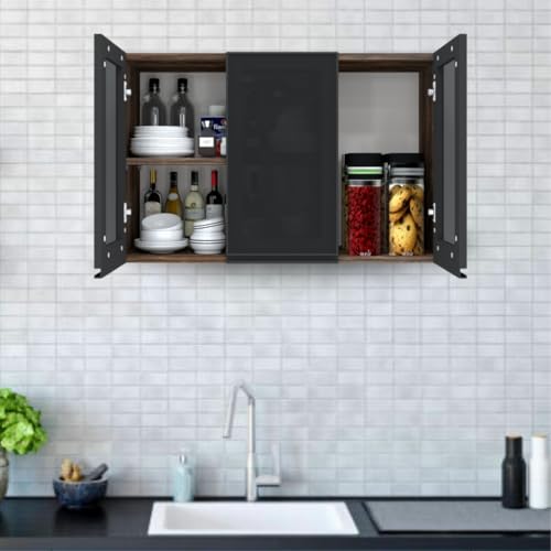 Image of SPECIALITY PANELS Multipurpose Cabinet with Modern Elegance Tinted Glass Wall Cabinet, Space Organizer for Office /Kitchen in (Cochwood Brown, 3 Glass Shutter)