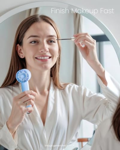 Image of Gaiatop Mini Handheld Fan, 10-100 High Speed Personal Portable Fan, 4000mah Battery Rechargeable Fan with LED Digital Display Small Desk Fan for Office Travel Camping (Sky blue) | LED Display, Metal Buckle, Ultra Quiet, Lightweight, Personal Cooling Gifts for Women Men, Indoor Outdoor Travel Blue