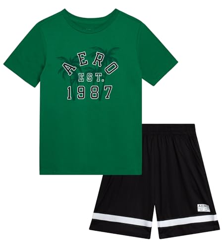 Image of AEROPOSTALE Boys Shorts Set 2 Piece Graphic Tee and Mesh Athletic Shorts | Poly-Cotton Graphic Tee, Pull On Mesh Shorts with Elastic Waist, Regular Fit