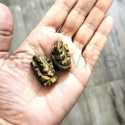 Image of Soulwise Tiger Eye Crystal Ganesha Healing Crystal for Wisdom, Confidence, Success, and The Removal of Obstacles, Statue, Home-Decor, Sculpture Meditation, Ganesha Idol, Gift, Showpiece.