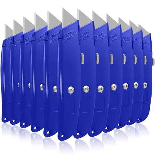 Image of Lasnten 12 Pcs Box Cutter Bulk Retractable Utility Knife Heavy Duty Aluminum Alloy Carpet Knife Package Opener Cutter Blade for Cardboard Plastics Cartons DIY Home Warehouse Office(Blue)