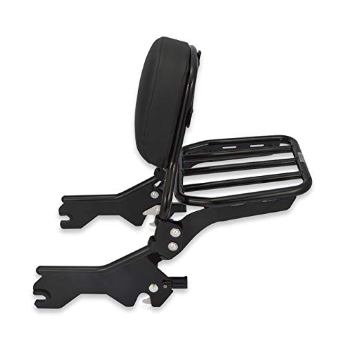 WeiSen Glossy Black Standard Height Passenger Backrest Pad Sissy Bar Quick-Release & Rear Sport Luggage Rack w/Docking Hardware For 2018-UP Harley Softail FLDE FLHC FLHCS FLSL FXBB