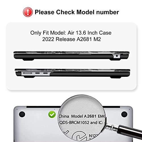 Ileadon Compatible With Macbook Air 13.6 Inch Case 2022 Release A2681 M2, Glitter Plastic Hard Shell&Sleeve Bag&Keyboard Cover&Screen Protector, Black World Map #TOP1