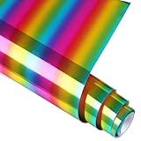 WRAPXPERT Foil HTV Rainbow Metallic Heat Transfer Vinyl Roll Chrome 12' x 5ft Ombre Soft Iron on Vinyl for Shirts, Easy to Cut and Transfer for Garments, DIY T-Shirts,Rainbow