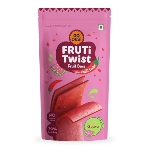 Image of GO DESi Guava Fruti Twist Fruit Bars - 3 x Pack of 10 pieces, Papad, Fruit Jelly