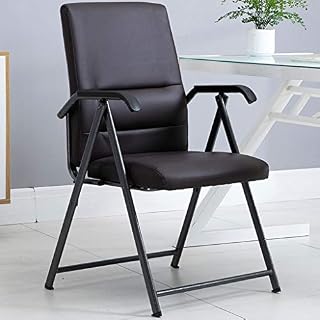 Ergonomic Folding Office Chair with Arms - Comfortable Brown Leather Computer Desk Stool for Home & Office Use, Space-Saving Design