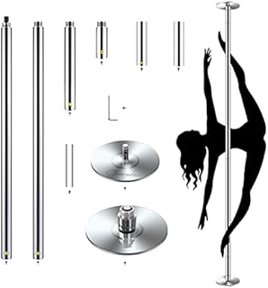 Funcode Professional Stripper Pole Spinning Static Dance Pole,45mm in Diameter Removable Portable Dancing Poles for Exercise Home Club,Height Adjustable at The Bottom.(Silver)