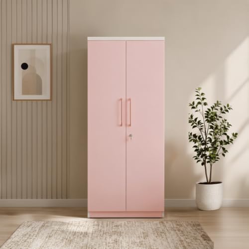Image of 2 Door Wooden Wardrobe for Bedroom, Pink, 75x30x19 Inch