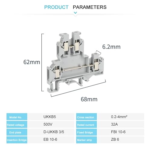 Bornier électrique UKKB 5 à double niveau pour un câblage compact en tableau