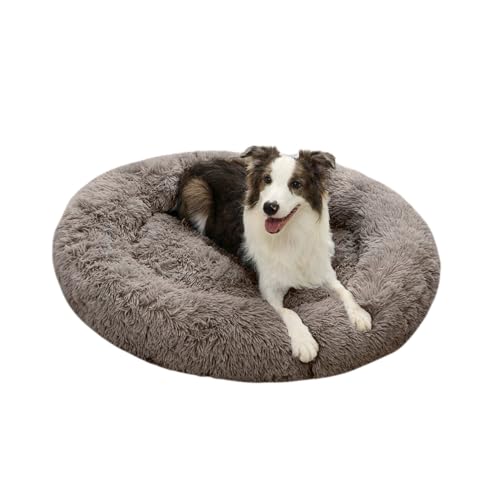 Domarex Weiches rundes Hundebett 110 cm XXL - Flauschiges Katzenbett mit hohem Rand - Shaggy Haustierkissen mit Silikonfüllung - gemütliches Anti-Rutsch - Schlafplatz für Hunde & Katzen - Beige