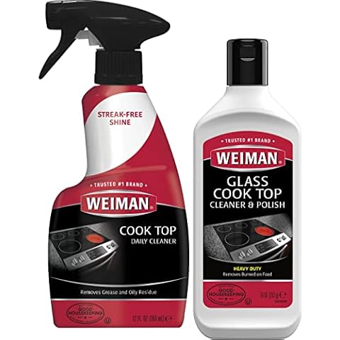 Weiman Ceramic and Glass Cooktop - 10 Ounce - Stove Top Daily Cleaner Kit - 12 Ounce - Glass Induction Cooktop Cleaning Bundle for Heavy Duty Mess Cleans Burnt-on Food Cover