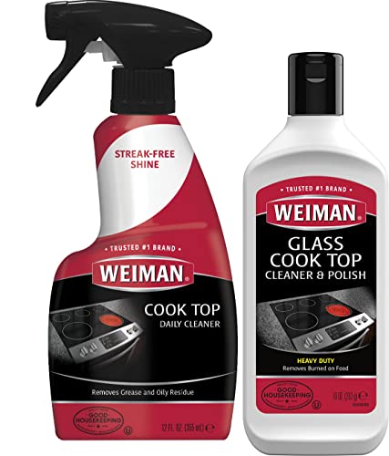 Comparison: Best Cleaner For Induction Cooktop 7 Weiman Ceramic and Glass Cooktop - 10 Ounce - Stove Top Daily Cleaner Kit - 12 Ounce - Glass Induction Cooktop Cleaning Bundle for Heavy Duty Mess Cleans Burnt-on Food