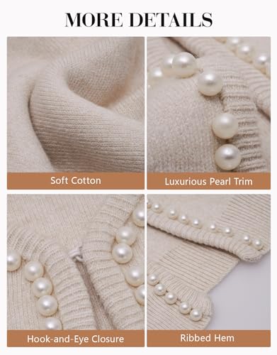 Kedera Women's Open Front Cardigan Sweater Long Sleeve Pearl Trim Cropped Sweater Embellished Knitted Top Trendy 20244