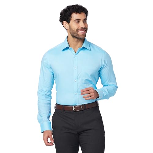 Image of Raymond Men Pure Cotton Slim Fit Structure Pattern Semi Cut Away Collar Formal Shirt