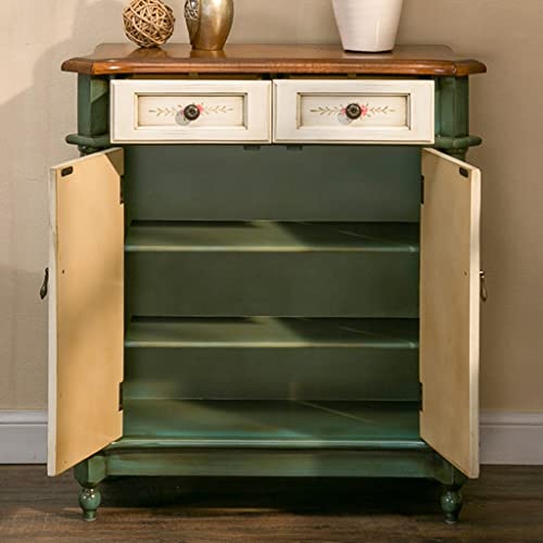 Nizame Wood Floor Cabinet, Sideboard Cabinet With 2 Drawers And Shelves, Idyllic Style Farmhouse Standing Cabinet For Hallway Entryway, Living Room, 29.9 * 13.7 * 33 Inches #TOP1