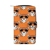 SEBNATAL Fashion Leather Wallet for Daily Use, Zipper Closure Long Purse, Adults Large Capacity Funny Sunglasses Cheetah Leopard Print Card Holder