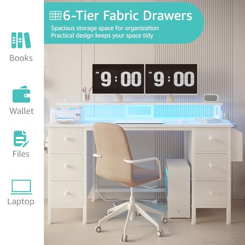 Lufeiya-White-Computer-Desk-with-Fabric-Drawers-Storage-Shelves-47-inch-Home-Office-Desk-with-Monitor-Stand-Gaming-Desk-with-LED-Lights-and-Power-Outlets-White