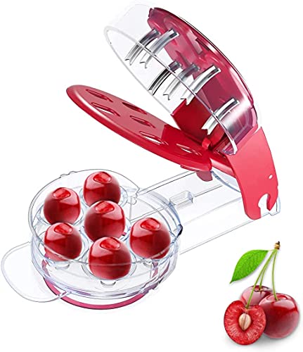Deshuesado de Cerezas, multi-deshuesador de cerezas fácil de apretar, herramienta para deshuesar cerezas para 6 cerezas a la vez, para Eliminación Rápida de Piedras de Frutas, Deshuesador de Cerezas