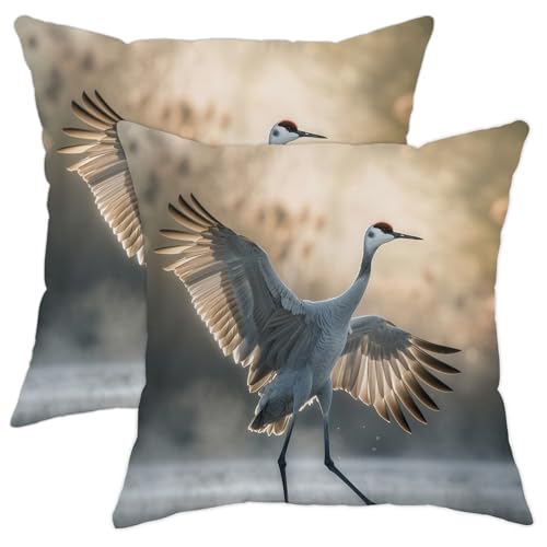 wings of birds throw pillow cover warm photo close-up red-crowned crane white velvet square comfortable cushion covers decorative set of 2 sofa bedroom porch outdoor decorative pillows 18x18inches