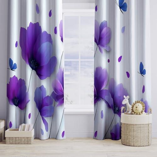 Rideaux occultants oeillets blanc violet 3D drapé isolant sonore - 5