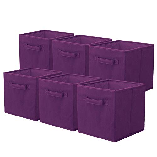 PowerKing Lot de 6 bacs cubiques de rangement pliables en tissu pour placard et jouets, Polypropylène, violet, purple
