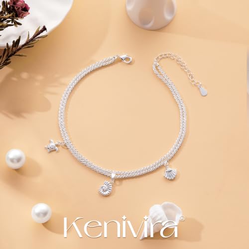 Image of Kenivira Sterling Silver Ankle Bracelets for Women,Gold Dainty Layered Waterproof Anklet for Women, Anklet Set Stackable Beach Gift Adjustable Size