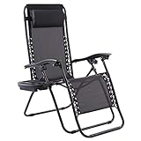 VONLUCE Silla Plegable de Gravedad Cero para Jardín y Playa Tumbona Plegable con Almohada y Portavasos Silla Reclinable para Exterior con Capacidad 160KG (1, Negro)