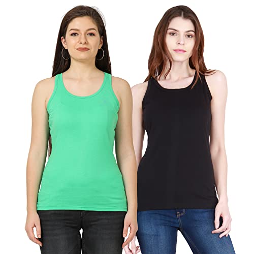 Image of FLEXIMAA Women's Cotton Plain Round Neck Sleeveless T-Shirt