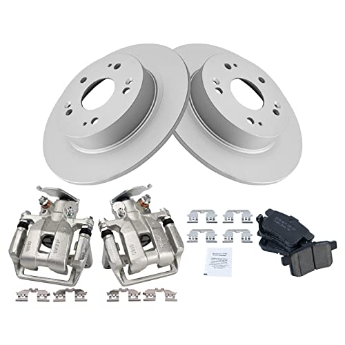 Image of TRQ Rear Brake Pad and Rotor Set Ceramic Solid Rotors Calipers | For 2013-2017 Honda Accord
